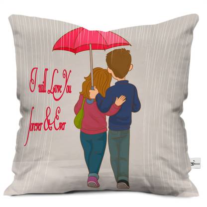 Square Designs Microfibre Cushion Pack of 1 Quotes Couple Walking In Rain Love You Forever