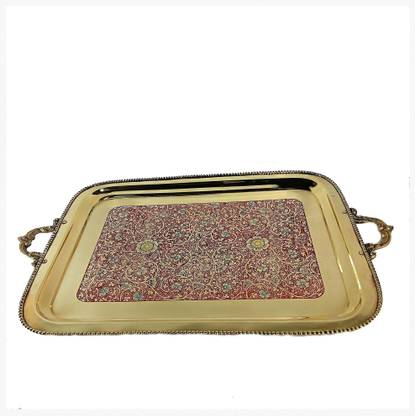 DECKORISH Brass Hand Crafted Antique Rectangle Tray 50 cm Tray