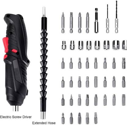 arkit Electric Screwdriver 47 in 1 Rotatable Cordless Screwdriver Drill with Built-in LED Rechargeable Cordless Power Drill Screw Driver Kit 4.2v lithium battery (Size:23LX16WX5H,Color:Black) A 434 Cordless Drill