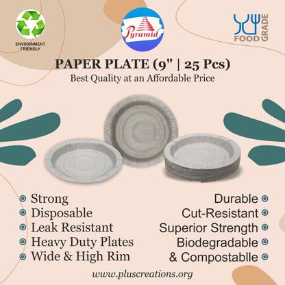 Pyramid Regular Paper Plates 9 inch, 100PCS, Disposable Plates, Best Quality in Market Plate Serving Set