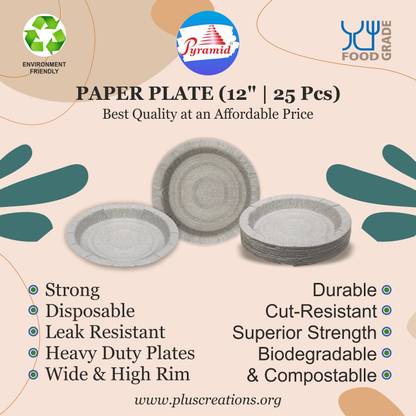 Pyramid Paper Plate 12", 100PCS, Disposable Plates, Best Quality in Market Plate Serving Set
