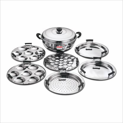 Kitchen Essentials Induction Bottom Multi Kadai with 6 Plates (2Idli+2Dhokla+1 Patra) Stainless Steel Steamer