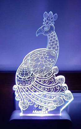 UNICEPT FULL PEACOCK 3D Night Lamp For Gifts Family,Friends With 7 Color Changing lights (Small Size-10cm,Multicolor) Night Lamp