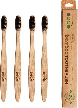 Beco Bamboo Toothbrush with Charcoal Activated Soft Bristles – 100% Eco-friendly (Pack of 4) Soft Toothbrush