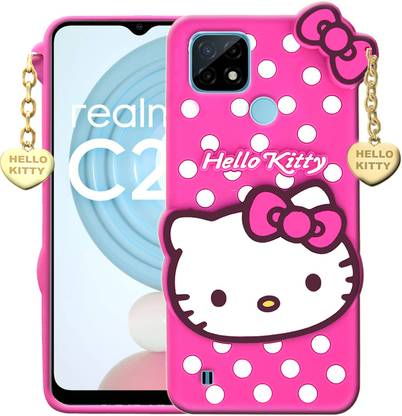 Kreatick Back Cover for Realme C21 - Hello Kitty Case | 3D Cute Doll | Soft Girl Back Cover with Pendant
