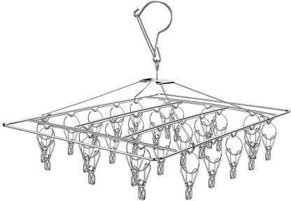 Beplus 25 Clips Stainless Steel Drying Clothes Drip Hanger, Clothesline Hanging Drying Rack with Windproof Pegs Hook for Socks Underwear Clothes Towels Gloves Stainless Steel Cloth Clips