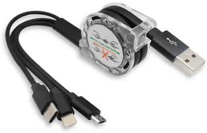 RRHR SALES Micro USB Cable 1.2 m 3-in-1 Retractable USB Charging Cable Multi-Device Fast Charger Cord with Micro USB / Lightning / Type C 1.2 m Micro USB Cable