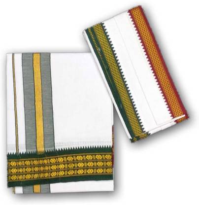 exclusive Cotton Color in three rudrahsham borders 2Mtr Single-4 Angavastram/Towel 1.80 M. Men Dhoti