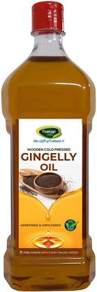 THANJAI NATURAL Virgin Gingelly Oil 1Ltr Wooden Cold Pressed/Sesame Oil for Cooking- Heart Health/Unrefined/Cholesterol Free /No Preservatives Sesame Oil Plastic Bottle