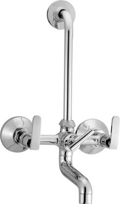 LOGGER - Wall Mixture with Provision for Overhead Shower with 115mm Long Bend Pipe On Upper Side, Connecting Legs & Wall Flanges (Wave) Mixer Faucet