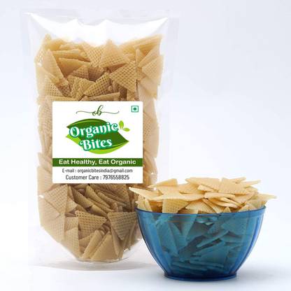 Organic Bites Ready to Fry Triangle Fryums (Microwave, Air Fry Instant Vegan Snacks ) Dry Samosa Chips Fryums