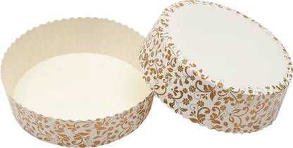 Esslly Bake and Serve Gold Floral Design Disposable Round - 500 grams Paper Cake Mould