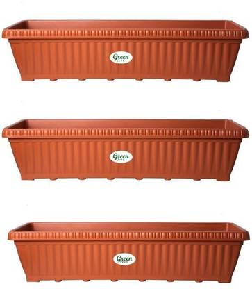 GREENLIVE 25" Large Rectangular Plastic Plant Container Set