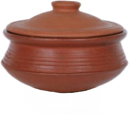 earthen fine crafts hand made earthen pot/clay pot/biryani pot with lid/curry po(red, 4.5L) Handi 4.5 L with Lid