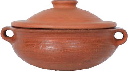 earthen fine crafts Earthen Cookware for Kitchen clay handi with lid/Clay Pot Handy/Organic/ Pre-Seasoned red Handy/ unglazed Handi 3 L with Lid
