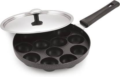 Magnus Non Stick 12 Cavities Heavy Base Appam Patra/Paniyarrakal/Paniyaram/Appam Pan Cake Maker/gunta ponganalu with Lid 20 cm, Black, Gas Top Compatible Only, Medium Paniarakkal with Lid 0.3 L capacity 20 cm diameter
