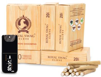 ROYAL SWAG Ayurvedic & Herbal Long Filtered Bidi Smoke, (Pack of 5 X 20 Bidi Sticks Per Pack) With 15 ml Shot to Stop Nicotine Craving Tobacco Free Dhoompan Helps in Quit Smoking (100 Sticks, 1 Shot) Smoking Cessations