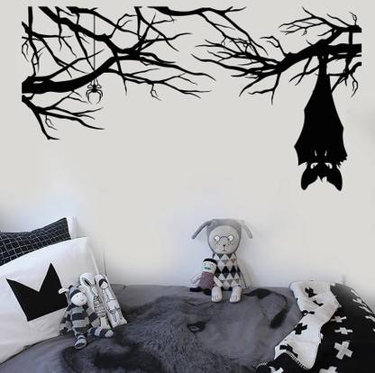 VVWV Horror Bat Hanging Wall Sticker Bedroom Kids Room Home Decoration Black Vinyl Decals 78 x 46 cms
