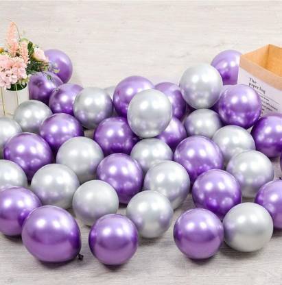 KR Solid Metallic Silver & Purple Balloons for Decoration and Celebration Balloon