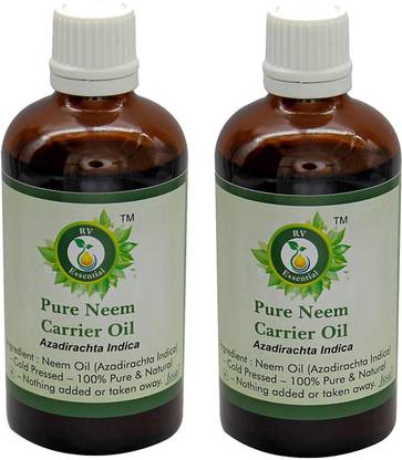 R V Essential Neem Carrier Oil (100ml+100ml) Pack of Two- Azadirachta Indica (100% Pure and Natural Cold Pressed)