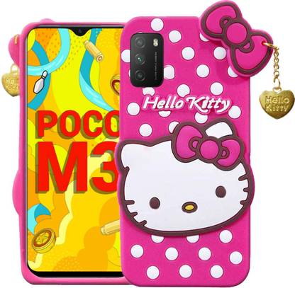 WEBKREATURE Back Cover for Poco M3, Cute Hello Kitty Case, Soft Girl Back Cover with Pendant, 3D Cute Doll