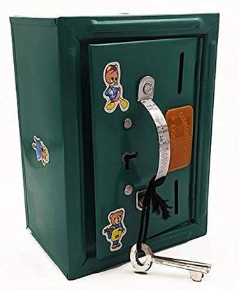 crafthub Almirah Style Coin Box Piggy Bank Gullak for Kids 2 Compartments Money Saving ATM Home Decor Showpiece with 2 Keys Multicolor, Small Size (15 x 11 cms) Coin Bank