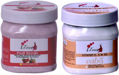 I TOUCH HERBAL Fruit Scrub 500 ml + Vitamin E,A,B5 Cream 500 ml ( Pack Of 2 x 500 ml )