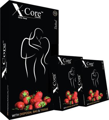 X-Core stoberry 16 dotted condom flavoured condom lubricant condom with disposal bag & tissue Condom