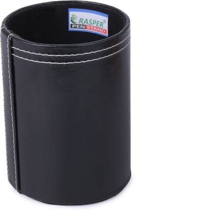 RASPER 1 Compartments Genuine Leather Pen Holder For Office Table Stylish Round Pen Pencil Holder Desk Organizer Multipurpose Pen Stand Holder (Round, 3x3x4 Inches)