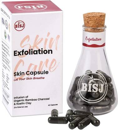 BISJ Skin Exfoliation Face Wash Capsule for daily scrub with Activated Organic Bamboo Charcoal Powder and Kaolin Clay (40 Capsules For External Use Only)