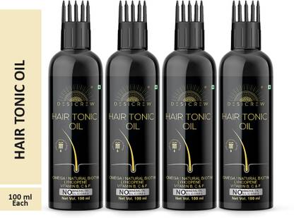 देसी क्रू 100 % Pure Hair Tonic Oil - WITH COMB APPLICATOR - For Hair fall Control with Extra Hair Regrowth Anti Hair Fall 100 ml Pack Of 4 Bottle 400 ml