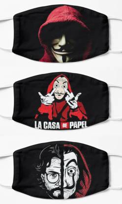 ELEGANT FOX Money heist La casa De Papel and anonymous Designer Reusable 2 cotton layerd Mask , Care Instructions: Washable 2 Layer Both layer Cotton Lightweight, breathable and washable Anti dust and Anti pollution Wide coverage design, Widening thin elastic ear loops Money heist La Casa Reusable, Washable Cloth Mask