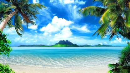 Beautiful Blue Sky Beach Wallpaper Wall Decor Poster Peel And Stick Poster Self Adhesive Poster Retro Poster Canvas Art Painting For Home Décor Poster Living Room Poster, Bedroom Poster PVC Wall Decorative Sticker (Size 2ft X 4ft Unframed) Paper Print