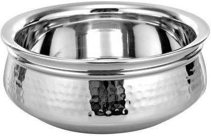 HASTI STEEL Hammer Design Double Walled for Serving Dals, Curries, Biryani etc Handi 0.4 L (Stainless Steel) Handi 0.4 L