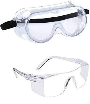 Pacificdeals | Safety Clear Glasses Dust Proof Goggles Bio Clear Splash Proof with Adjustable Strap Virus Protection Eye Protection Covid 19 Anti-Fog Surgical Medical Protective Glasses White Google for Men Women (Combo of 2) Power Tool, Laboratory, Welding, Blowtorch, Wood-working  Safety Goggle