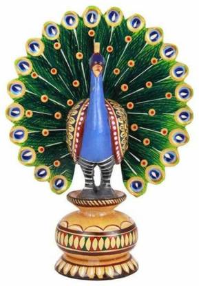 GORANSHI HANDICRAFTS Wooden Peacock Showpiece for home and office table decoration I 4 Inches Decorative Showpiece  -  10 cm