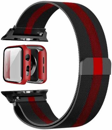 JIGO PLUS Smart Watch Strep Black/Red(44mm) + Watch Case Guard Black/Red(44MM) Combo For watch series 6/5/4/3/2/1 , Duel Tone (Black with Red Line) Smart Band Strap