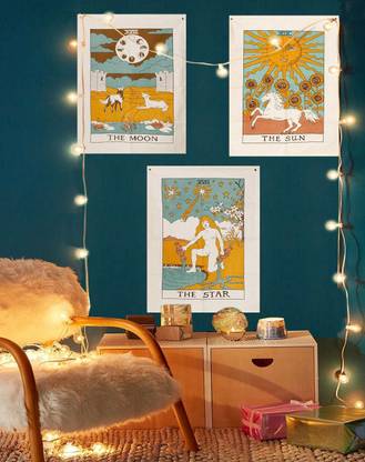 KALAKYARI The Sun Moon Star Tarot Wall Tapestry (Set of 3) Tarot Flag Tapestry