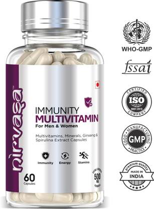 Nirvasa Multivitamin with Vitamin C,D3,E,B6,B12 with Zinc,Biotin ,Probiotics & spirulina