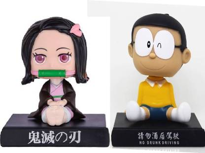 Daiyamondo Ninja Girl With Japanese cartoon Nobita Big Size Bobble Head - Action Figure Moving Head Bobblehead Spring Dancing PVC Bobble Spring Dancing Doll Toy Car Dashboard Bounce Toys for Car Interior Dashboard