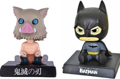 Daiyamondo Pig Face Ninja With Black Bat Big Size Bobble Head - Action Figure Moving Head Bobblehead Spring Dancing PVC Bobble Spring Dancing Doll Toy Car Dashboard Bounce Toys for Car Interior Dashboard