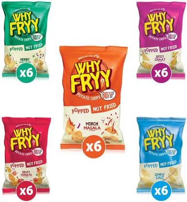 WhyFryy Popped Potato Chips Assorted flavours 60% Less Fat Not Fried Low Calorie Healthy Snacks Diet Snacks Chips