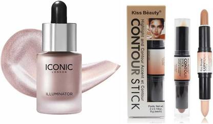 Iconic London Illuminator Liquid Highlighter & Kiss Beauty Highlighter and Contour Stick Highlighter