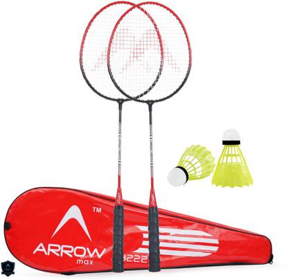 ArrowMax BADMINTON RACQUETS SET WITH 2 PC NYLON SHUTTLE , AB -222 RED RACKET Badminton Kit
