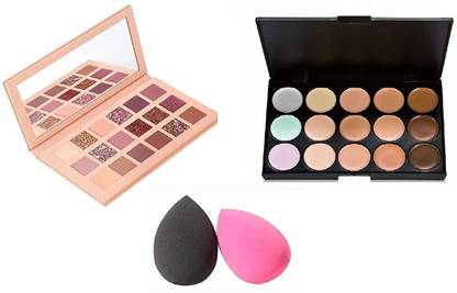 DC 15 Color Contour Pallet for face with 18 color Nude eye Shaddow Pallet and 2 makeup puff
