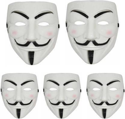 Offer99 White Vendetta Comic Face Anonymous Hacker Party Mask (O99-3) Pack of 5 Party Mask