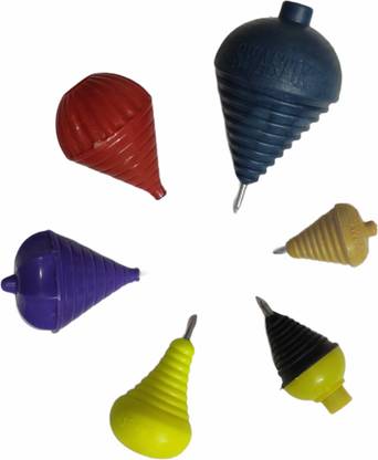 D'Mega Mart Diffrent Size and Style 6 Games Plastic Spinning Lattu / TOP / Bhawara Multicolor with Thread