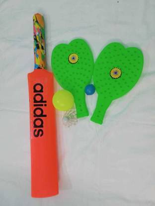DURGA JI PLASTIC BAT & RACKET SUPER COMBO - GREEN & RED Cricket Bat