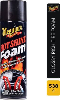 Meguiars Hot Shine Tire Foam Easy to use Aerosol Tire Shine with UV protection for Glossy, Rich Black Tires 538 g Wheel Tire Cleaner