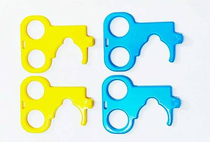 design wise COVID Key-Hands-Free Key Tool No Contact Multifunction Covid Key with 2 Finger Design, Multipurpose Key, Touchless Key, Safety Key for Door Opener Press Button Pack of 4 Key Chain